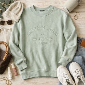 White Fox Boutique Mint Green Santa Monica Crewneck Sweatshirt - Size S/M